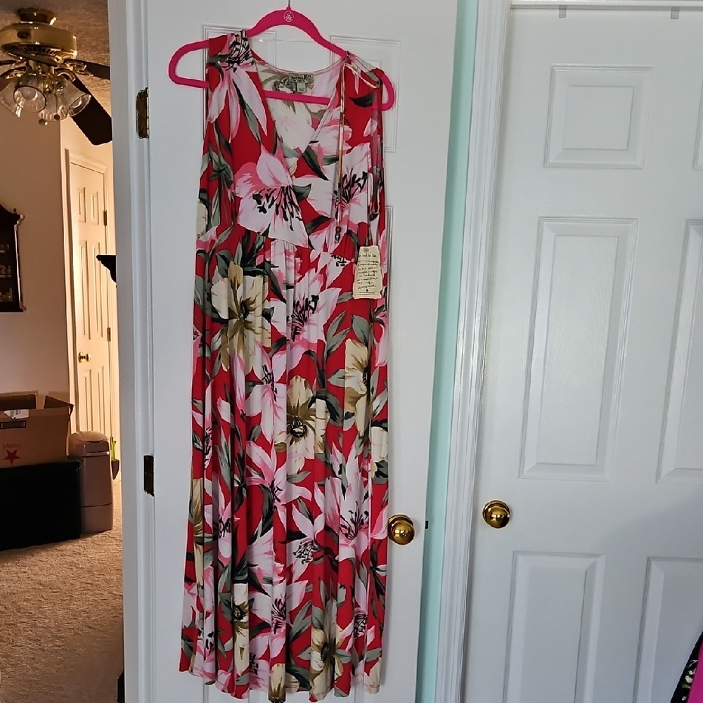 NwOT NE WORLD Red and Pink Sleeveless Maxi Sundress